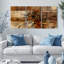 Ensemble de 3 tableaux abstraits à motif floral et texture bois, sur toile tendue, pour la décoration du salon et de la chambre.-631446945