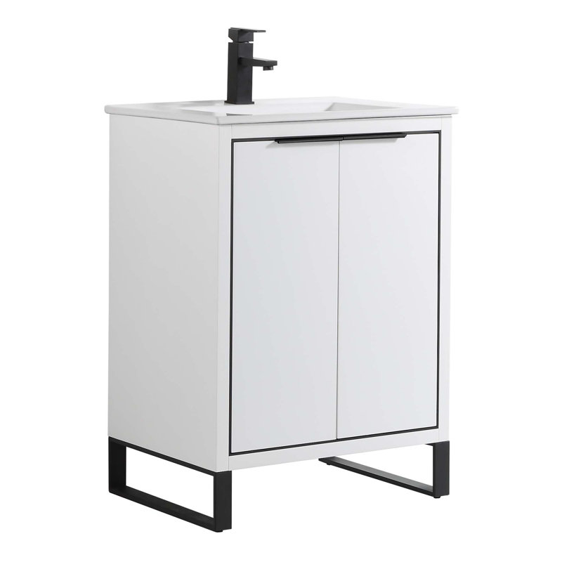 24'' Single Bathroom Vanity Set, Matte Black, White