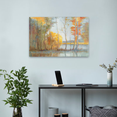 Autumn And Birch Lakeside Reflection Crop Art