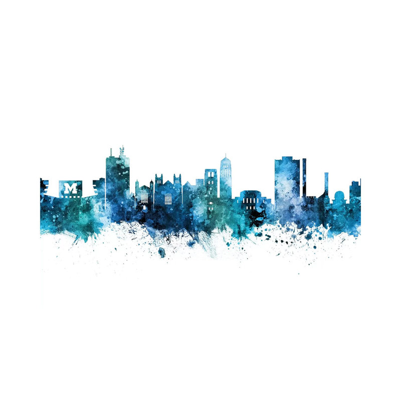 Ann Arbor Michigan Skyline Blue Teal by Michael Tompsett - 1 Piece Wrapped Canvas Painting