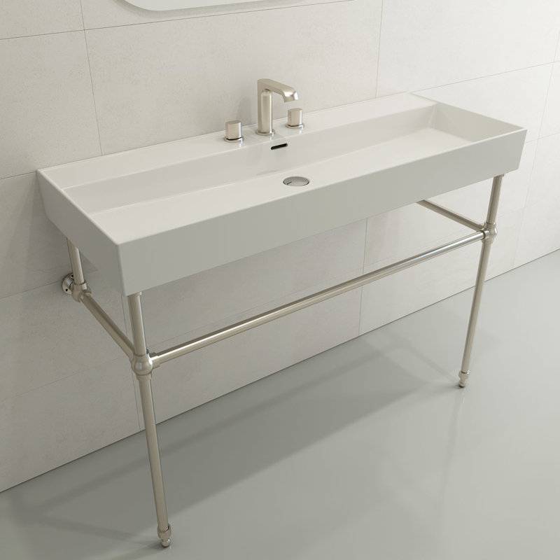 Milano 47.4'' L Bathroom Sink, White, Single-Hole