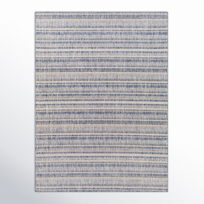 Tapis rayé bleu / gris Valentin / intérieur / extérieur