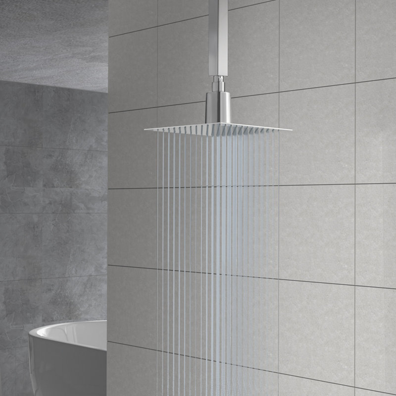 10" Square Rain Shower Head, Ultrathin Design 304 Stainless Steel Ceiling Shower Head, Wall/Ceiling Mounted, Chrome