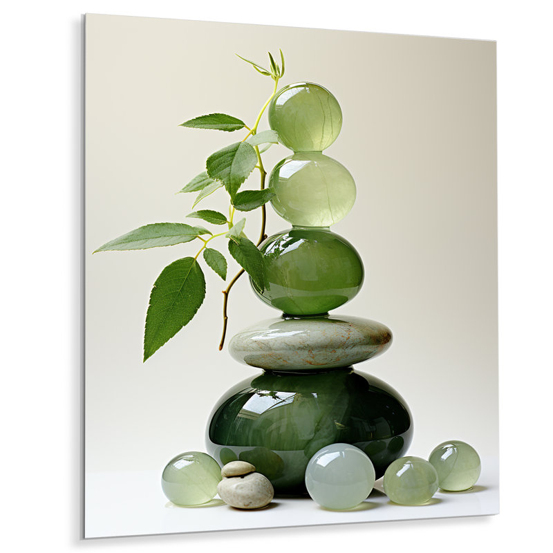 Green Zen Spiritual Stone 4 - Spiritual Stone Metal Wall Art, 20" H x 12" W x 1" D