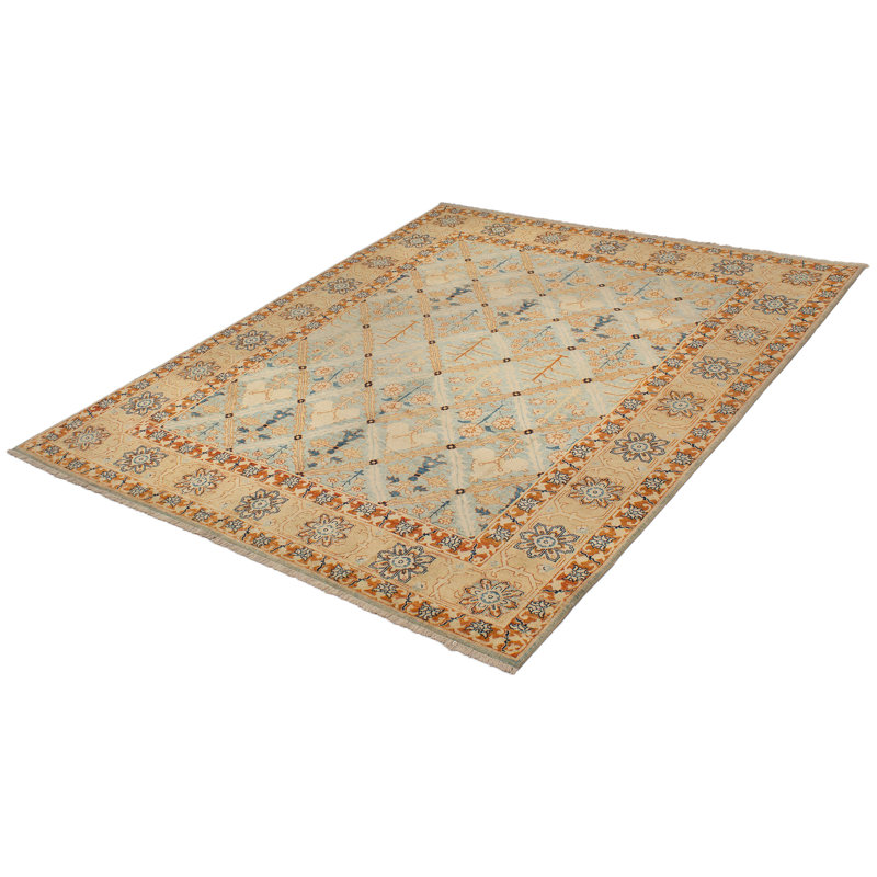 Tapis zone en laine beige/gris 7 pi 10 po x 9 pi 7 po one-of-kind à la main noué la peshawar Bodie
