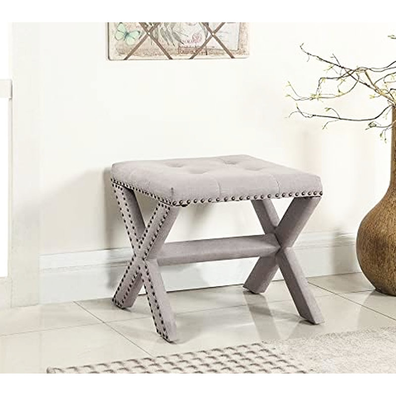 Entryway Grey Fabric Upholstered Linen Blend Bench With Seat And Nailhead Trim, Long - Lasting Engineered Hardwood, Thick Foam Padding, 19" Depth, 17" Width, 18" Height Contemporary Accent Design