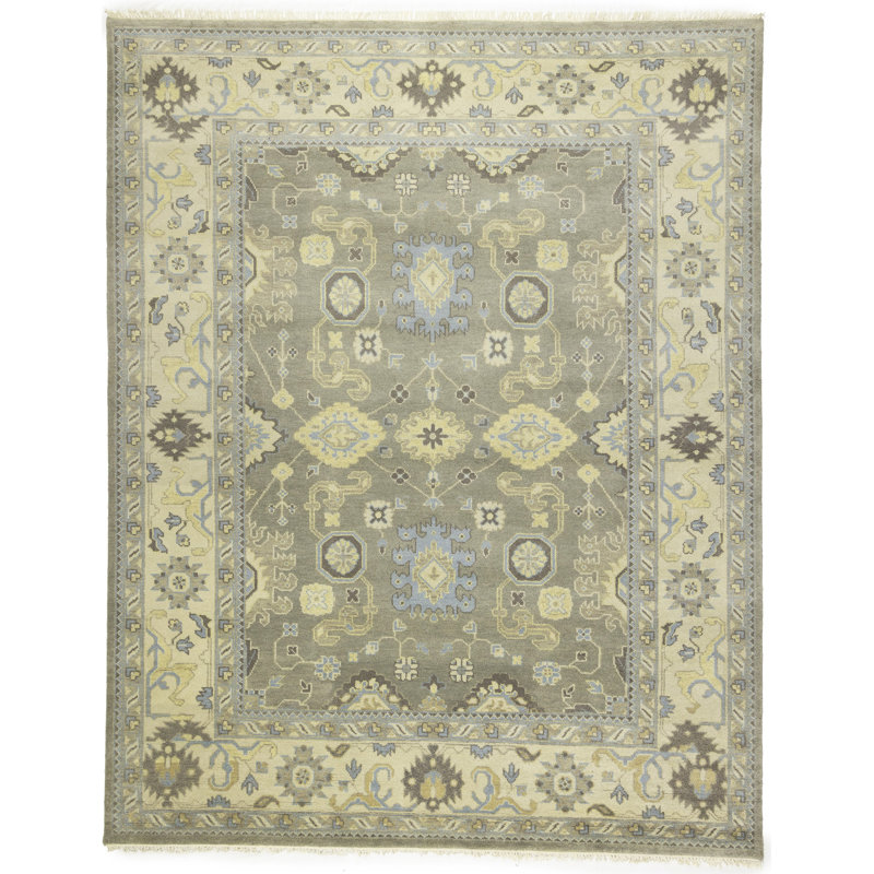 Brownish Grey Floral 9X12 Handmade Oushak Chobi Oriental Rug