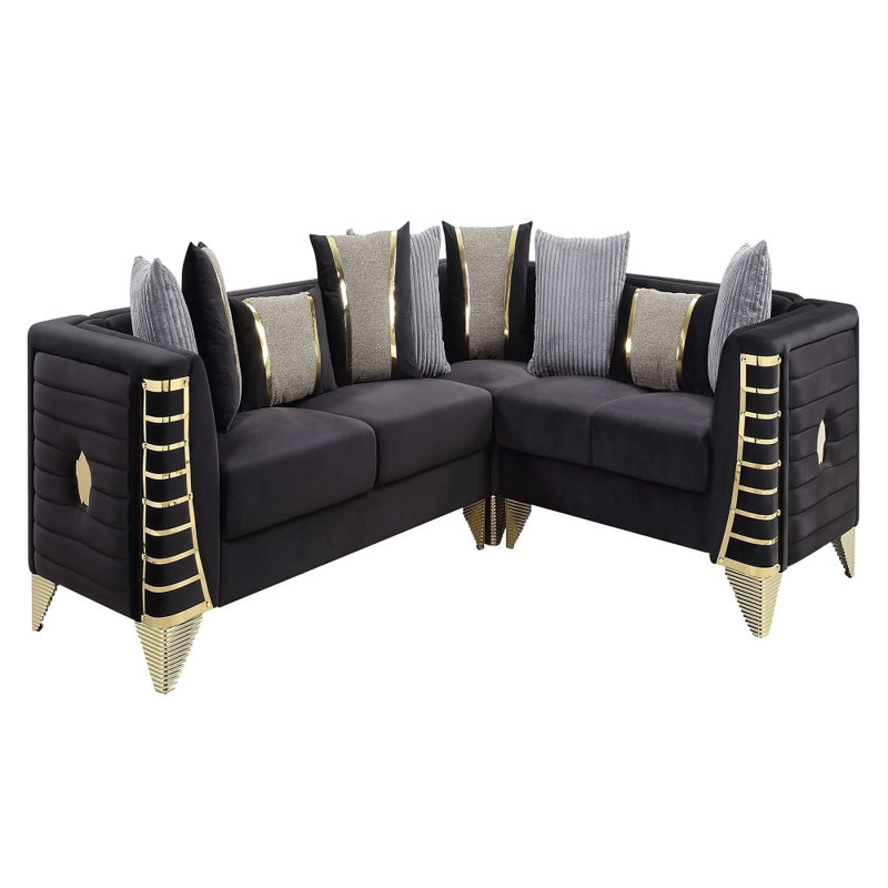 Canapé modulaire en L en velours doré avec coussins Hatfield, Noir