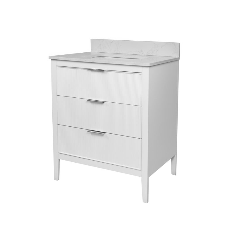 Meuble-lavabo Evelyn, 30", Blanc / nickel brossé