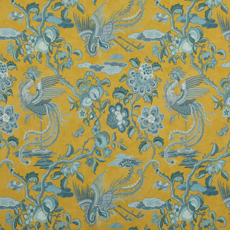 Chifu 100% Linen Performance Fabric, Ochre/Blue