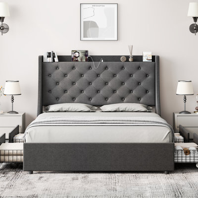 Platform Bed With 4 Storage Drawers, Type-c & Usb Port And Charging Station -  Winston Porter, 4EE85D30F7D946C2841727E995B13D80