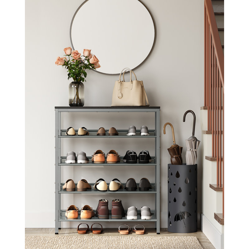 8 Pair Shoe Rack, Charcoal Grey/Metallic Silver
