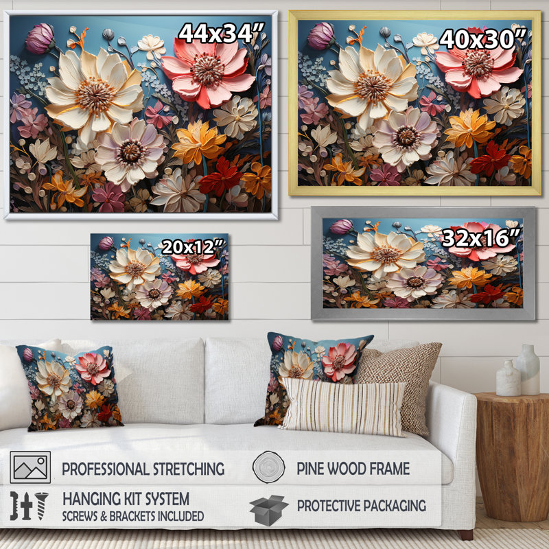«White Pink Wildflowers Natures Symphony IV», reproduction d'art sur toile, Toile tendue, H 30 po x l 40 po x P 1,5 po