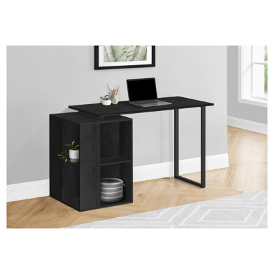 Black Computer Desk with Open Bookcase Shelving, Reversible L-Shape Configuration, Particle Board Home Office Workstation