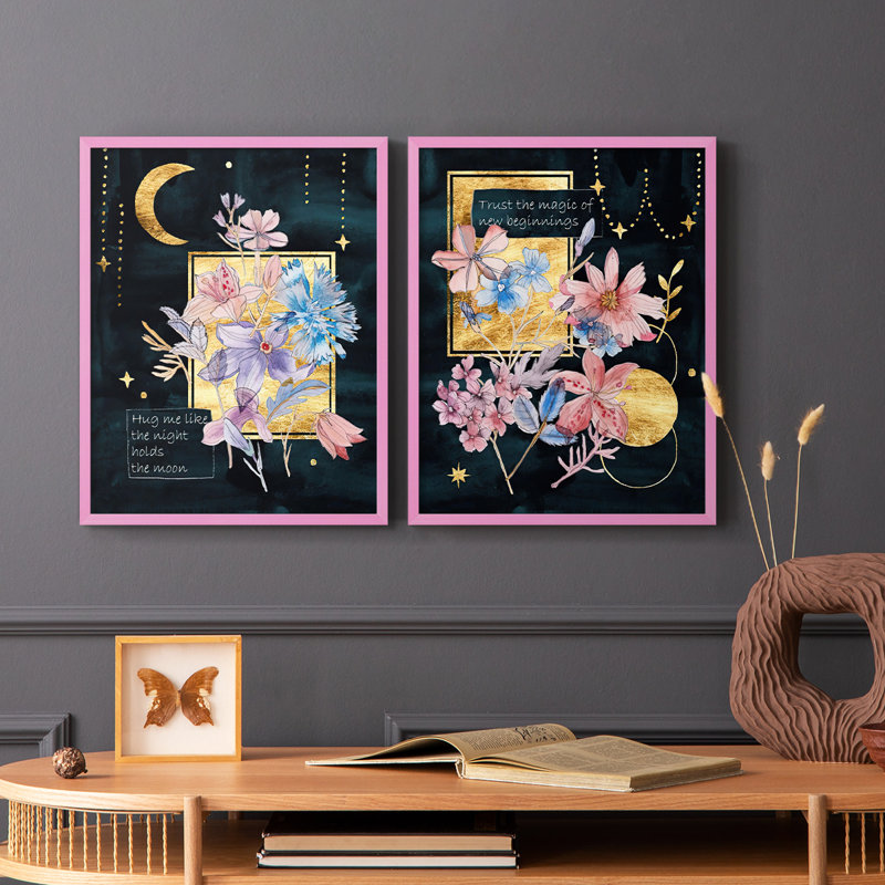 Fleurs de lune III - reproduction encadrée de qualité supérieure - prête à être accrochée - aucun clou requis - aucun clou requis