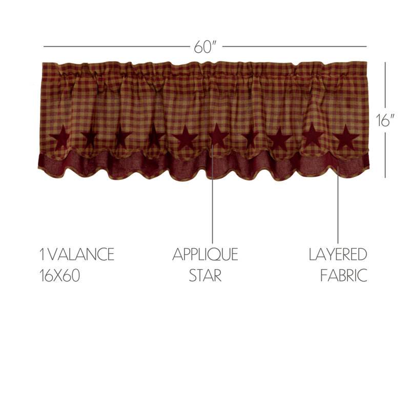 Mancheer Cotton Plaid Scalloped Window Valance, Burgundy, 16" H x 60" W