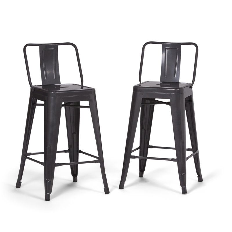 Rayne 24" Gray Industrial Metal Counter Stool, Set of 2