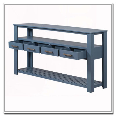 61.5'' Large Entryway Table with 4 Drawers,Painted Console Table with 3-Tier Open Shelves and Metal Handles
