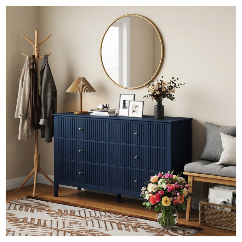 Commode cannelée à 47 tiroirs de 47,2 po de largeur - commode moderne en bois d'ingénierie avec rainures verticales