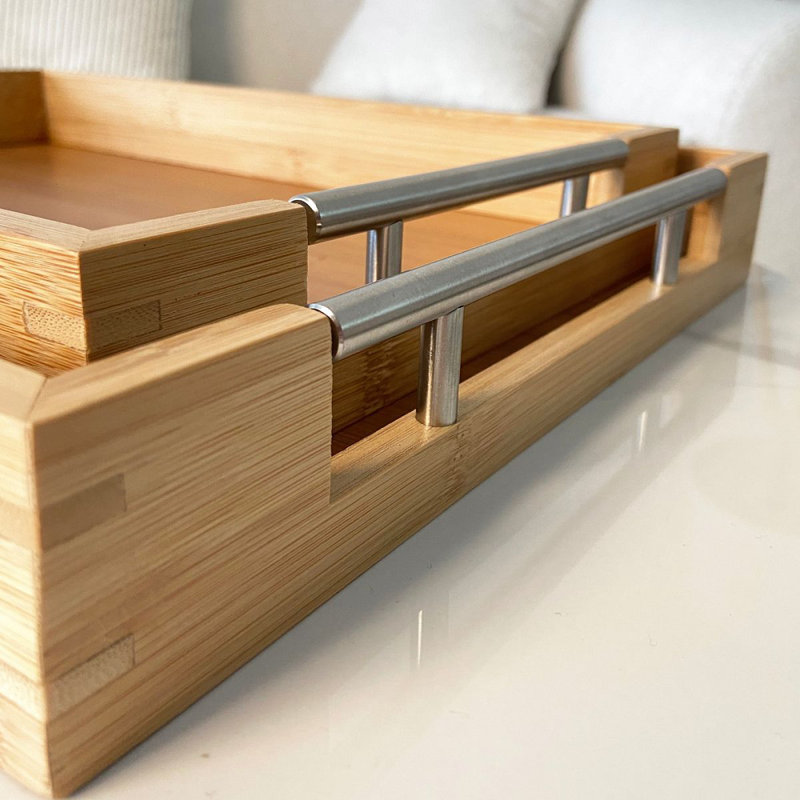 Froppi Bamboo Wooden Serving Tray, Coffee Table L38.1 W25.4 H5 and L43.2 W30.5 H5 cm