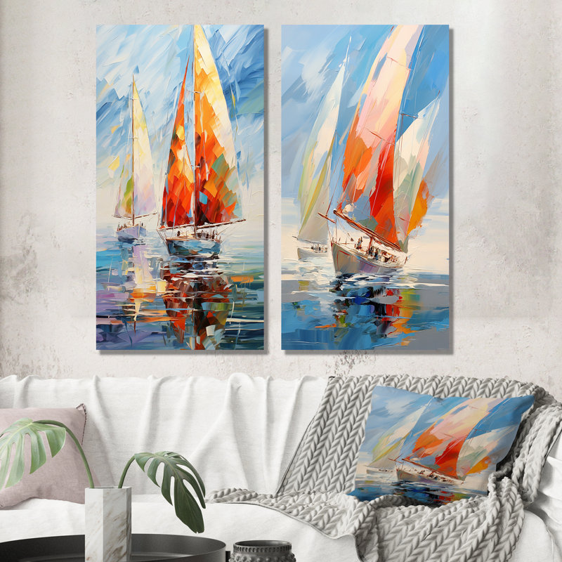 "Voiliers abstraits" - 2 pièces sur toile, H 40 po x l 40 po, Toile tendue