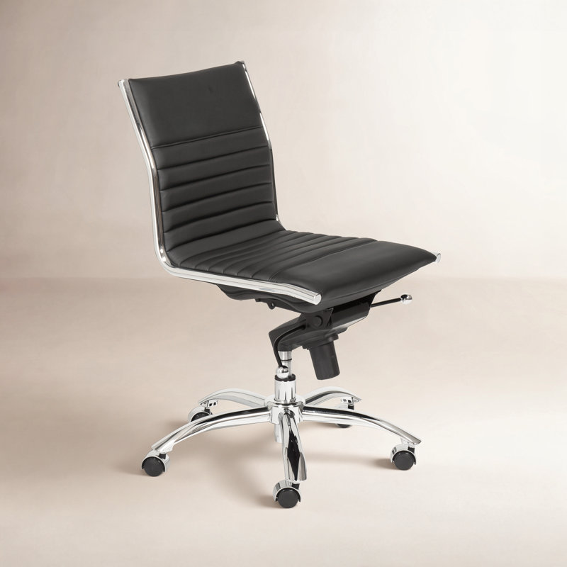 Naida Faux Leather Swivel Task Chair, Black Faux Leather, No