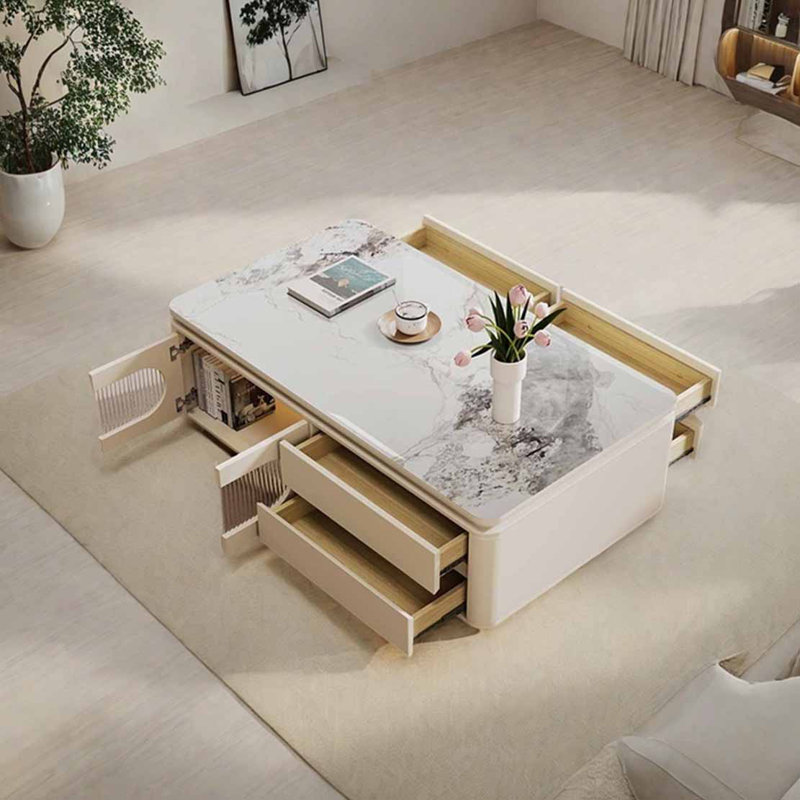 Table basse rectangulaire, Blanc / Gris, H 21,7 po x L 51,2 po x l 27,6 po, Blanc, crème