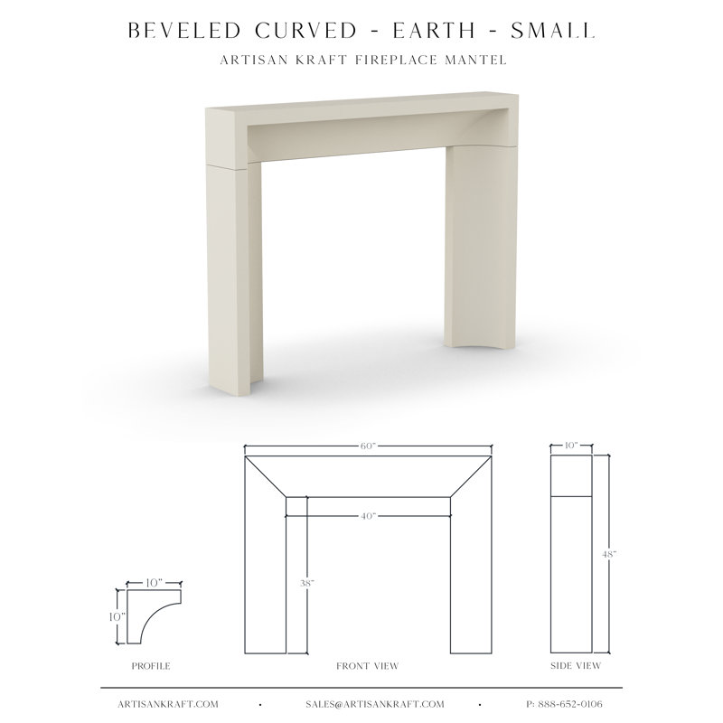 Beveled Curved Cast Stone Mantel, 10" x 60" x 48", Earth