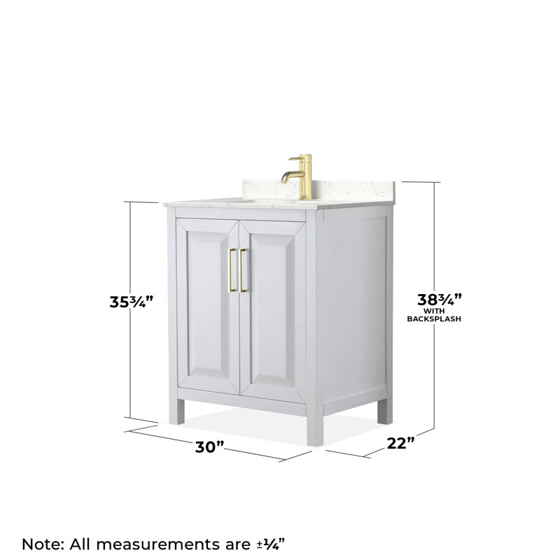 Daria 30'' W Single Vanity, White, Carrara Cultured Marble, Brushed Gold