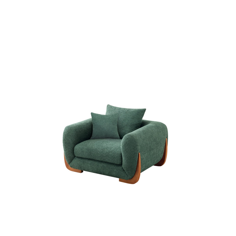Fauteuil confortable en tissu d'ameublement avec pieds en bois naturel pour la sérénité du salon