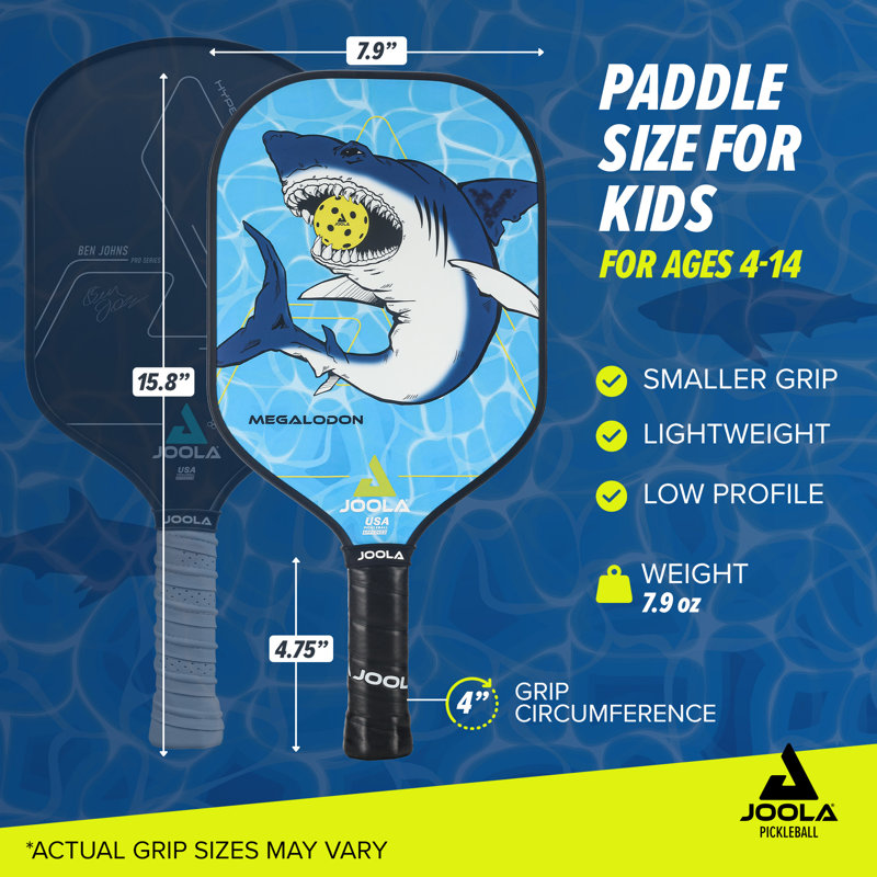 Palette de pickleball pour enfants JOOLA - Megalodon Shark Edition - Palette de pickleball pour enfants