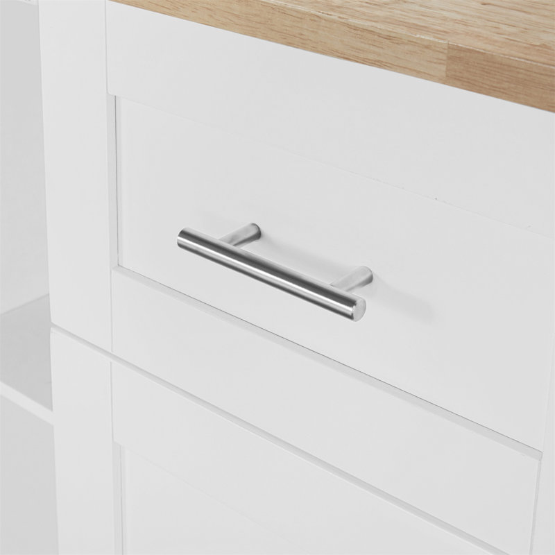 Rolling Kitchen Island With Storage, Rubber Wood Top, 3 Drawers, 2 Slide-Out Shelves, And Internal Racks For Enhanced Organization And Mobility