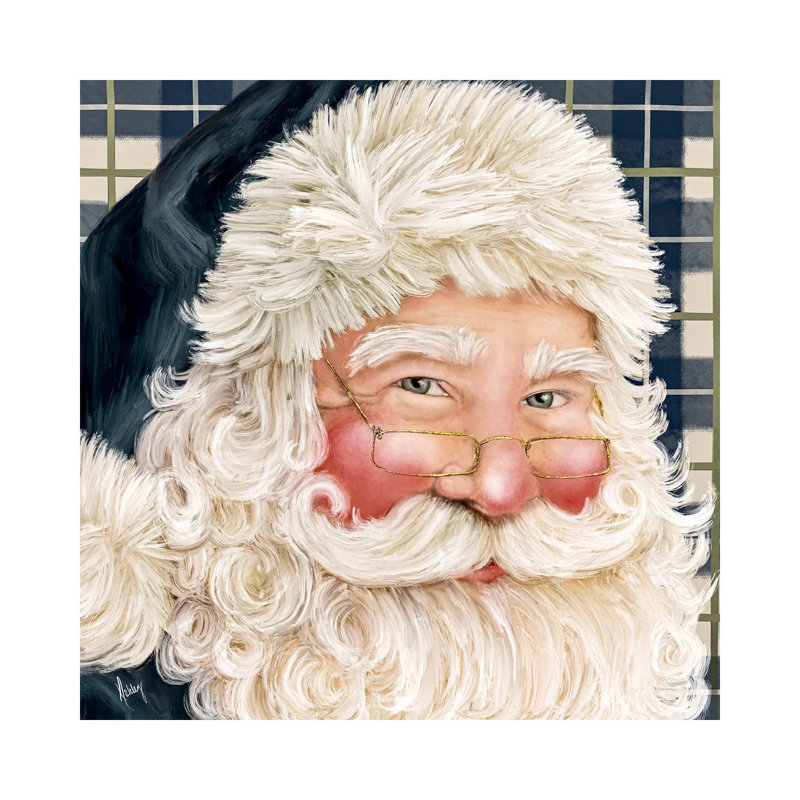 «Navy Plaid Santa», reproduction d'art sur toile tendue, H 26 po x l 26 po, Toile tendue, Ne s’applique pas