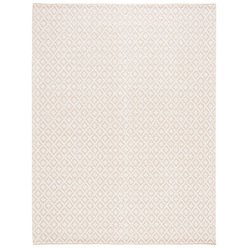 Nystead Geometric Handwoven Flatweave Wool Area Rug in Ivory/Gold, Rectangle 4' x 6'