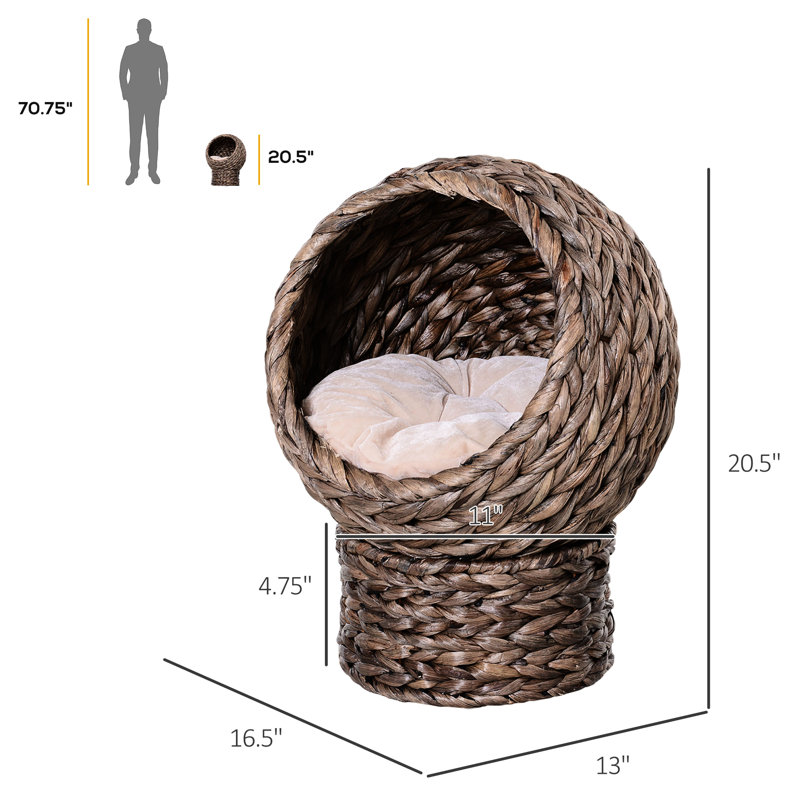 Lit surélevé pour chat surélevé, H 23,5 po, gris avec coussin relaxant pour chats d'intérieur Jusqu'à 8 lb de lit Élégant natté, petit