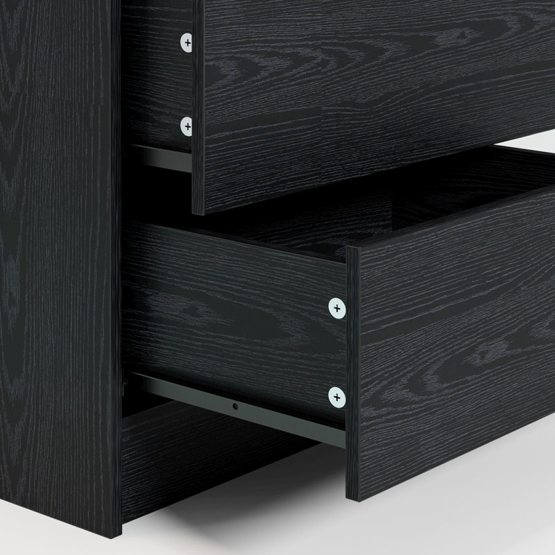 Westerly Modern Style Wooden Nightstand with LED Light and Storage Drawers, Black