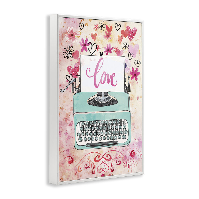 «Romantic Love Typewriter», estampe numérique par Nicole DeCamp, Estampe numérique encadrée blanc bord de mer