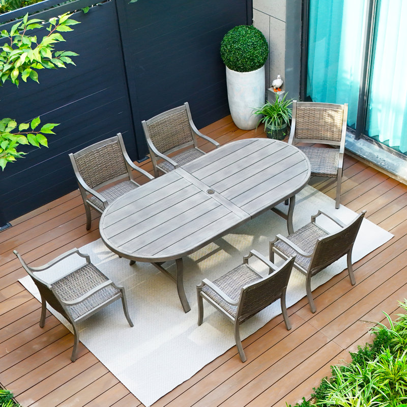 Patio 6 Person Metal Dining Set With Umbrella Hole