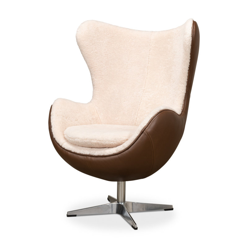Brown Metal Contemporary Arm Chair with Shearling Upholstery