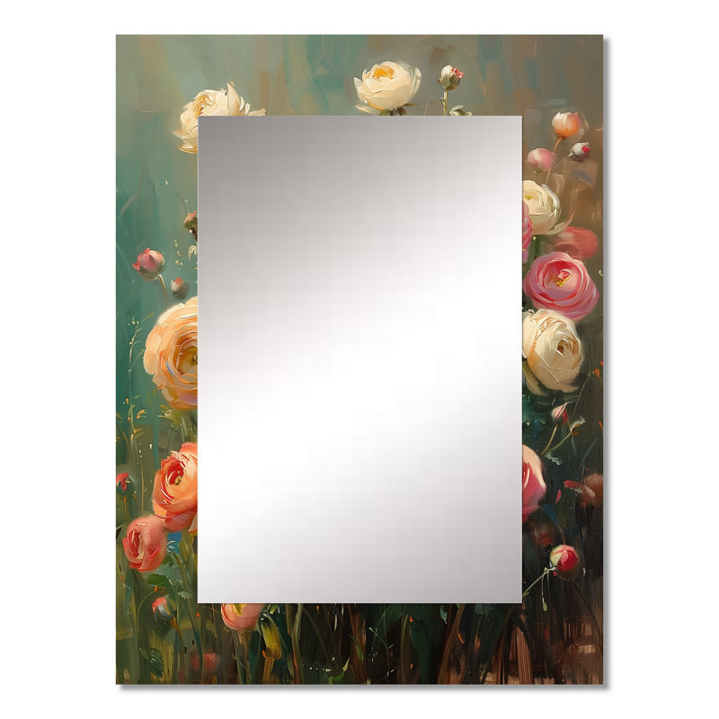 Pink white farm Charm Ranunculus I - Ranunculus Decorative Mirror, Traditional Wall Mirror, Printed Metal Art, 32" x 24"