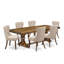L'ensemble de table de salle à manger 7 pièces se compose d'une table moderne et de 6 chaises de salle à manger en tissu de lin brun clair avec dossier capitonné - Finition noyer antique-341960019-343921617-341960016