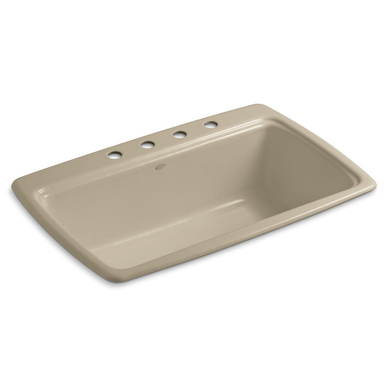 Cape Dory 33" L x 22" W x 9-5/8" Top-Mount Single-Bowl Kitchen Sink, Mexican Sand, 4 Hole