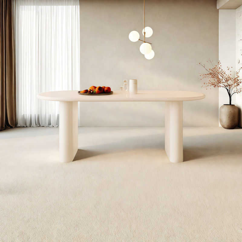 Oval Ivory White Solid Wood Dining Table, 29.5"H x 78.7"L x 31.5"W