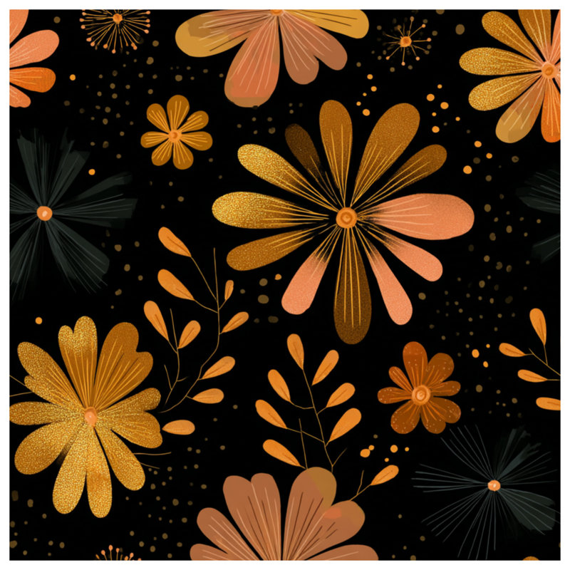 Jeté Floral, L 60 po x l 50 po, Motif floral noir / orange