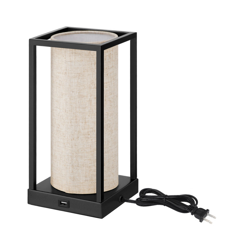 Izaiah 11.4'' Bedside Table Lamp Set with USB, Beige