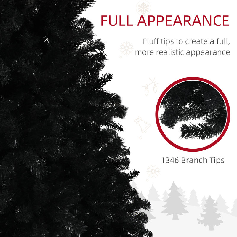 Arbre de Noël artificiel noir, décor des Fêtes avec base en acier, 7.5'