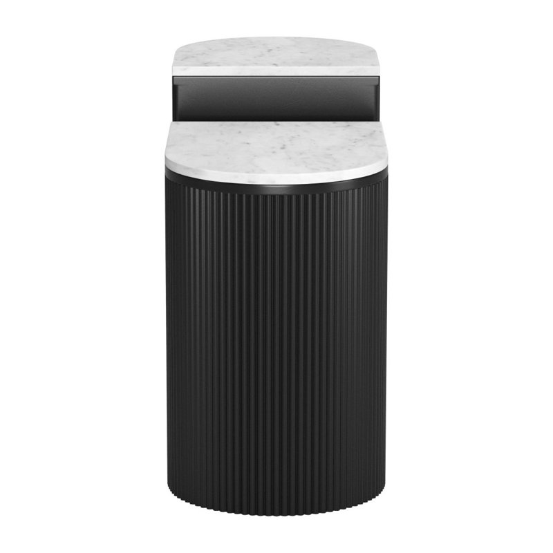 Ensemble de deux tables de bout ovales en bois massif et marbre noir et blanc