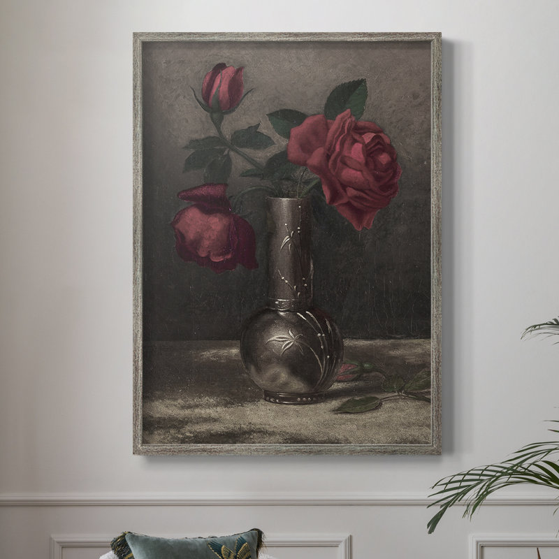 Reproduction florale vintage avec encadrement CCLXIV - bois massif, H 11 po x l 9 po