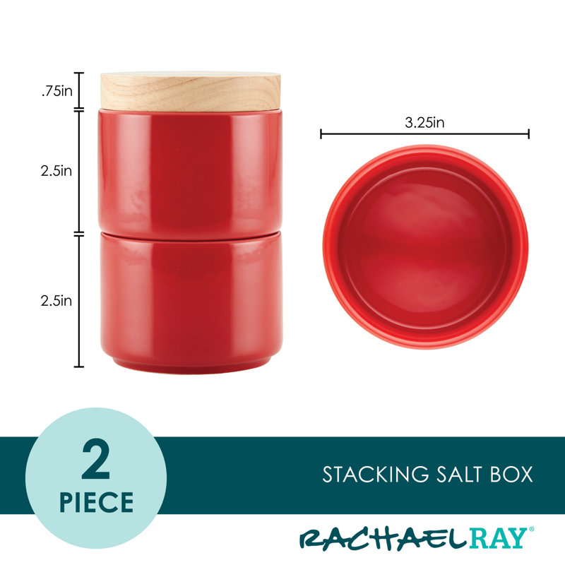 Rachael Ray Ceramic Stacking Spice Jar Set with Lid, Red