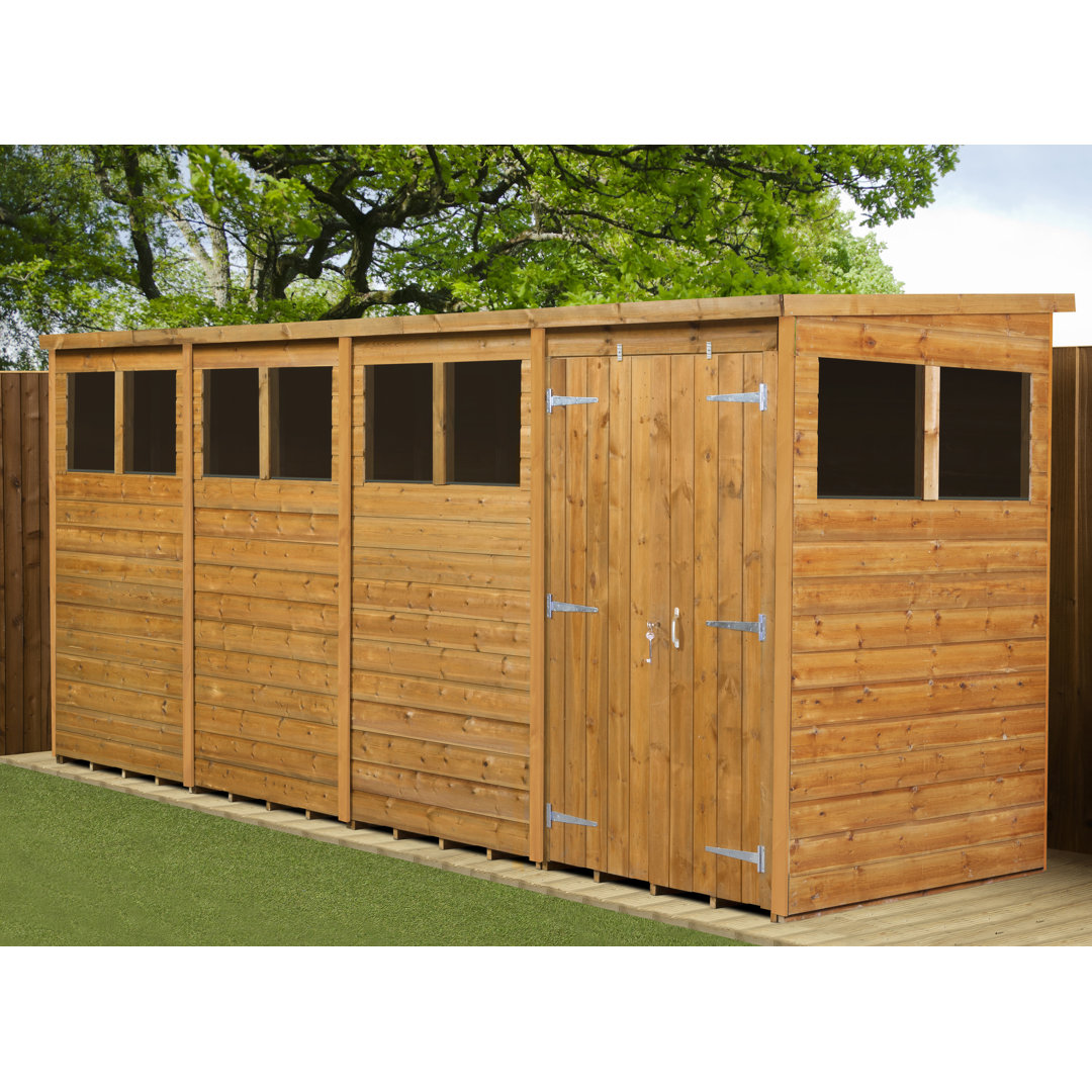 Modular Pent Garden Shed  16X4   Double Door Windows